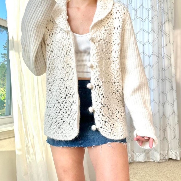 Vtg Coldwater Creek Wool Angora Knit Cardigan Sweater M Shawl Collar Fairycore - Picture 10 of 12
